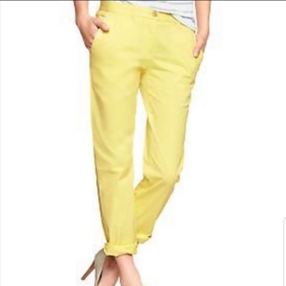 Gap Women's Khaki Pants Broken In Straight Leg Mid Rise Cotton Neon Yellow 2
